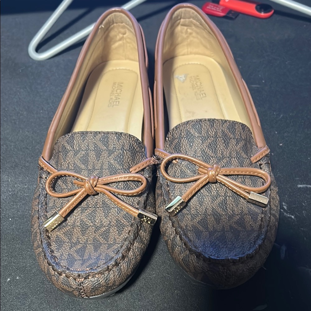 Michael Kors Brown Moccasin Flats with Monogram Print